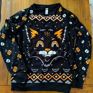Festive LIGHT UP Halloween cat “Ugly Sweater” fair isle top